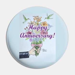 Happy Anniversary with a bouquet of flower Pin