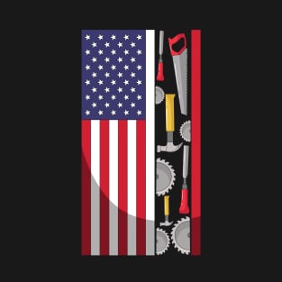 American Flag Woodworker Tools Carpenter Patriotic T-Shirt