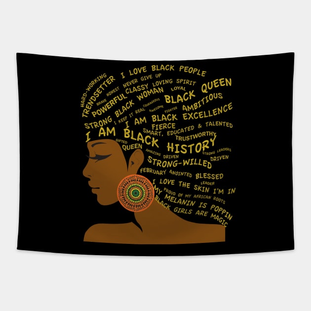 I Am Black History & Excellence Hair Word Art Tapestry by blackartmattersshop