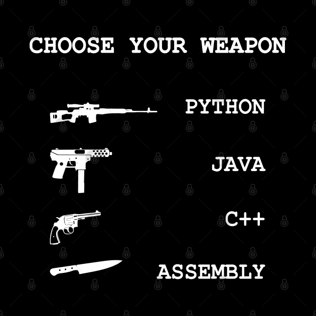 Python vs Java vs C++ vs Assembly Programming Language Comparison Joke by alltheprints