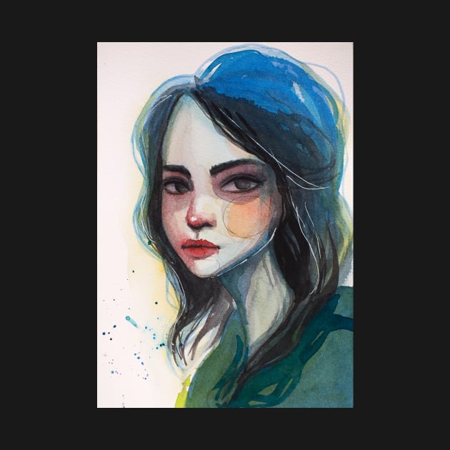 Watercolour portrait of a girl by LoneJensen