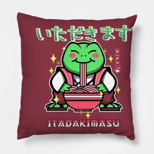 Kawaii Frog Eating Ramen Pillow