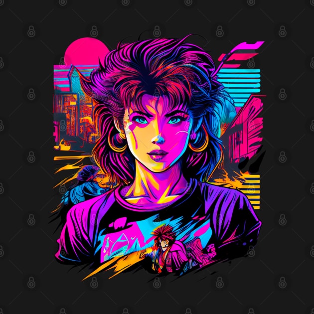 Retro 80s Japanese Manga Girl Synthwave by JOLI Design Studio