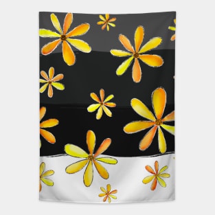 A Rain of Daisies - Hand Drawn Design with Warm Orange and Bright Yellow Petals Tapestry