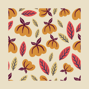 Cosy autumn pattern, with falling leaves and pumpkins T-Shirt