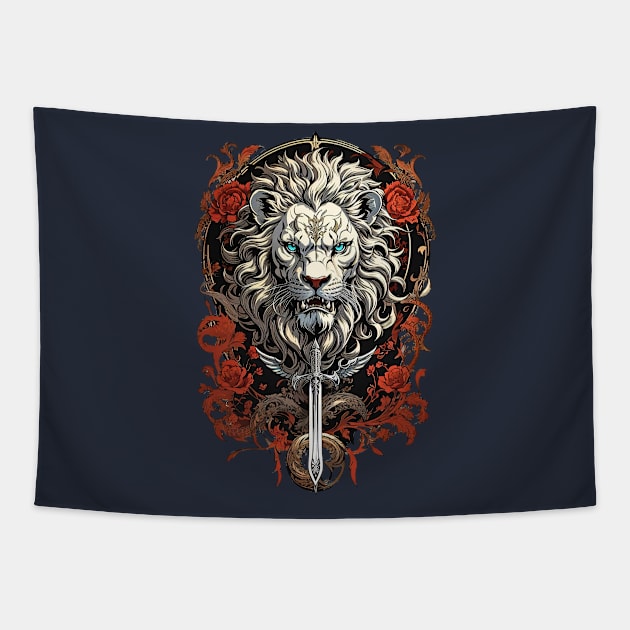 Lion's Head Coat of Arms design Tapestry by Neon City Bazaar