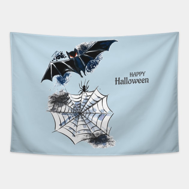 Happy Halloween Spider net Tapestry by Mako Design 