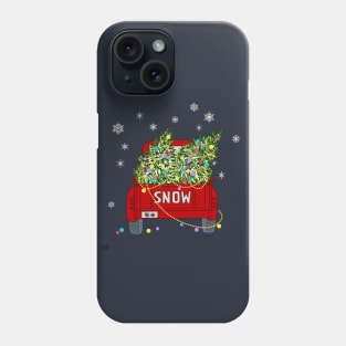 Decorated Christmas Trees on Red Old Truck Snowing Phone Case