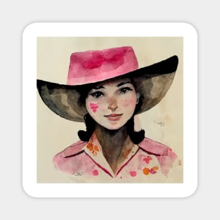 Pink Watercolor Cowgirl Art Magnet