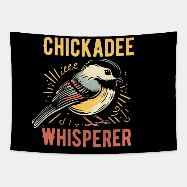 Chickadee Whisperer bird Tapestry by madani04