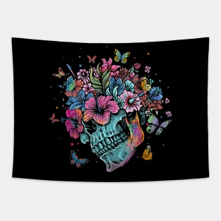 Floral Butterfly Skull Halloween Costume Hippie Flower Tapestry