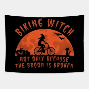 Biking Witch Halloween Biking Couple Tapestry