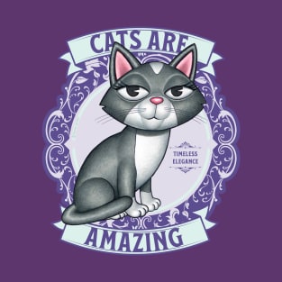 Cute Kitty Cat on purple wreath Cats are Amazing T-Shirt
