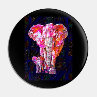 Elephant Family Painted Pin