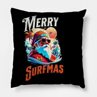 Merry Surfmas, Santa Waving, Christmas, Surf Gift, Santa Gift Pillow