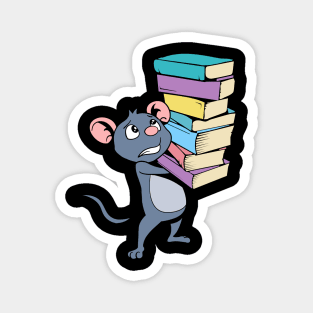 Cartoon mouse with pile of books - bookworm Magnet