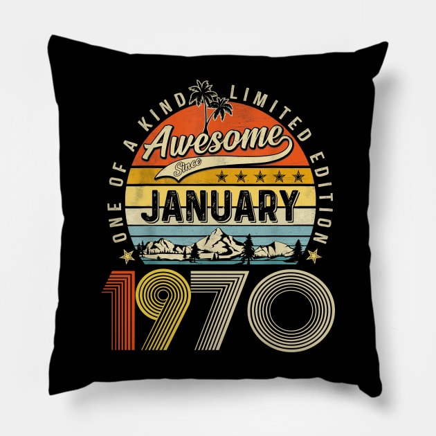 Awesome Since January 1970 Vintage 53rd Birthday Pillow by Ripke Jesus