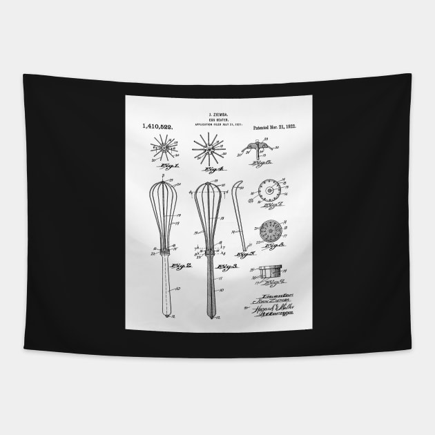 Whisk Patent - Baking Art - Black And White Tapestry by patentpress