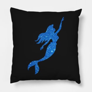 Royal Blue Faux Glitter Mermaid Silhouette Pillow