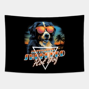 Retro Wave Australian Shepherd Hot Dog Shirt Tapestry