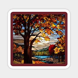 Stained Glass Autumn Forest Scene Magnet