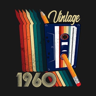 Vintage 1960 Cassette Tape Pencil Retro Classic Birthday T-Shirt