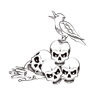 crow drawing with skeleton , fear evening T-Shirt
