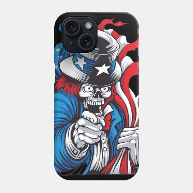 Uncle Sam 4th of July Patriotic I Want You Vintage Red White Blue USA Skull Phone Case by FilsonDesigns