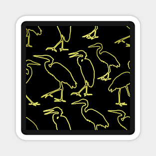 Blue Heron Walking Gold Line on Black Repeat 5748 Magnet