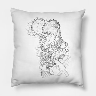 Pencil hand-drawn dragon and koi design Pillow