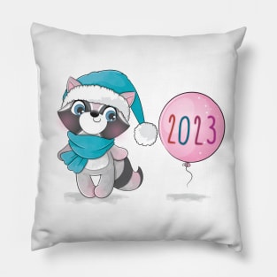 Cute animal little raccoon happy 2023 Pillow