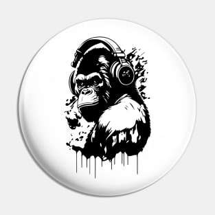 gorilla with headphones Pin