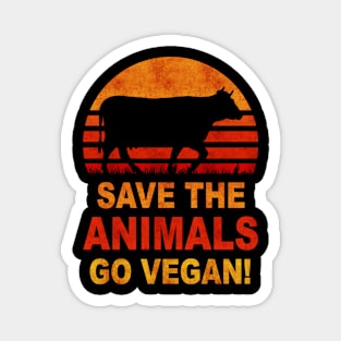 Save The Animals Go Vegan Retro Magnet