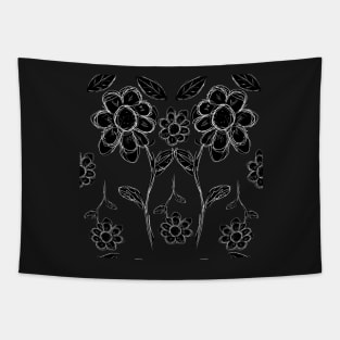Sketched Flower Pattern (white and black) Tapestry