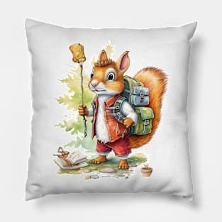 Watercolor Adventure Squirrel #1 Pillow