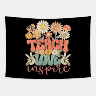 Teach Love Inspire Retro Groovy Daisy Back To School Teacher Tapestry