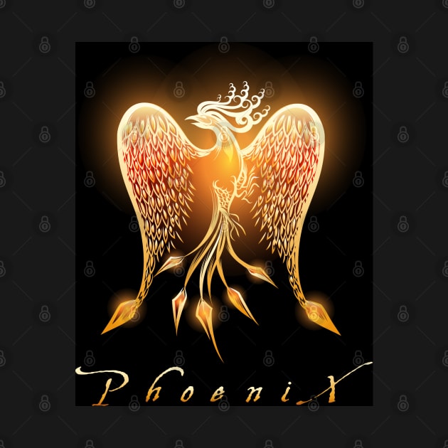 Burning Phoenix Bird on Black Background by devaleta