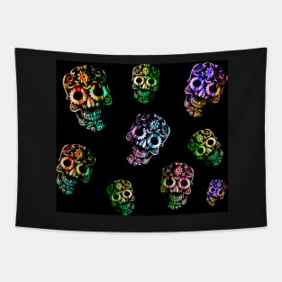 Multicolor Skull on Black Tapestry