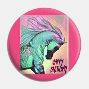 Happy Birthday (aqua horse) Pin