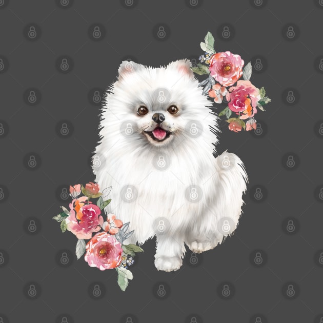 Cute White Pomeranian Puppy Dog Watercolor Art by AdrianaHolmesArt