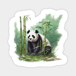 panda bear standing in the middle of bamboo trees Magnet