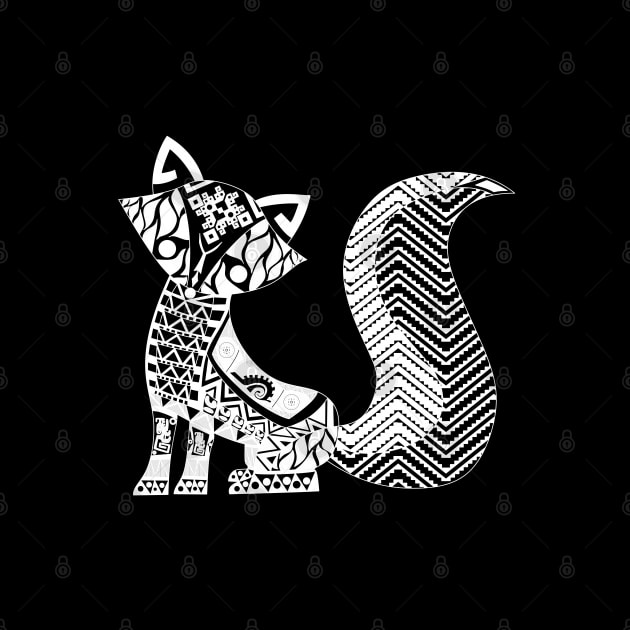 cute fox in animal pattern vector wallpaper in totonac design by jorge_lebeau