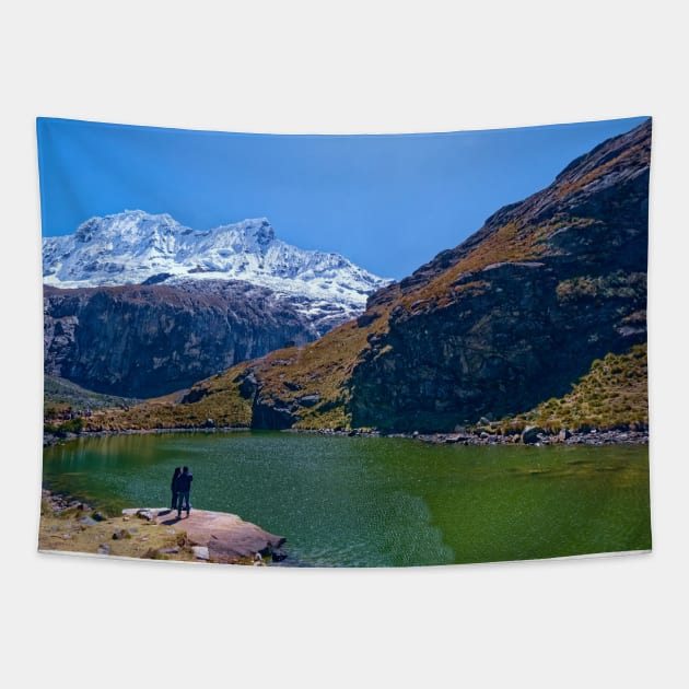 Andes mountain tarn Tapestry by stevepaint