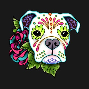 Boxer in White - Day of the Dead Sugar Skull Dog T-Shirt