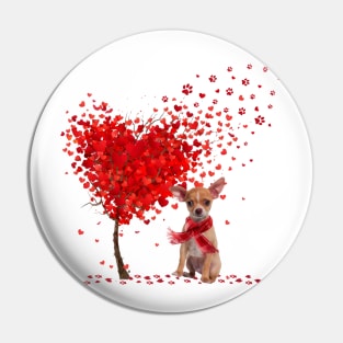 Happy Valentine's Day Heart Tree Love Tan Chihuahua Pin