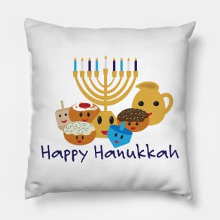 Happy Hanukkah and cute Hanukkah characters Pillow