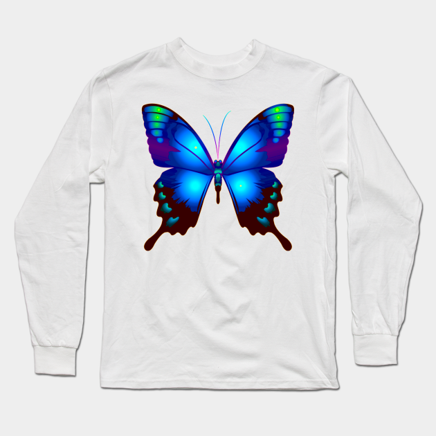 Morpho Butterfly In Royal Blue Colors Butterfly Wings Long Sleeve T Shirt Teepublic