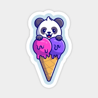 Cute Panda With Ice Cream Cone Cartoon Magnet