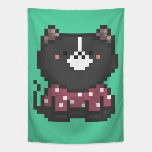 Pixel Quiet Black Border Collie Head Cat 65 Tapestry