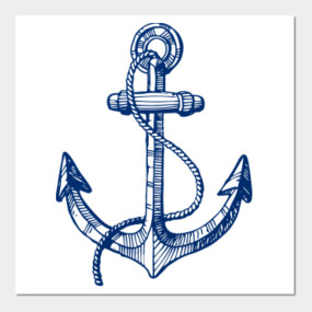 Navy blue nautical boat anchor illustration - Simple - T-Shirt | TeePublic